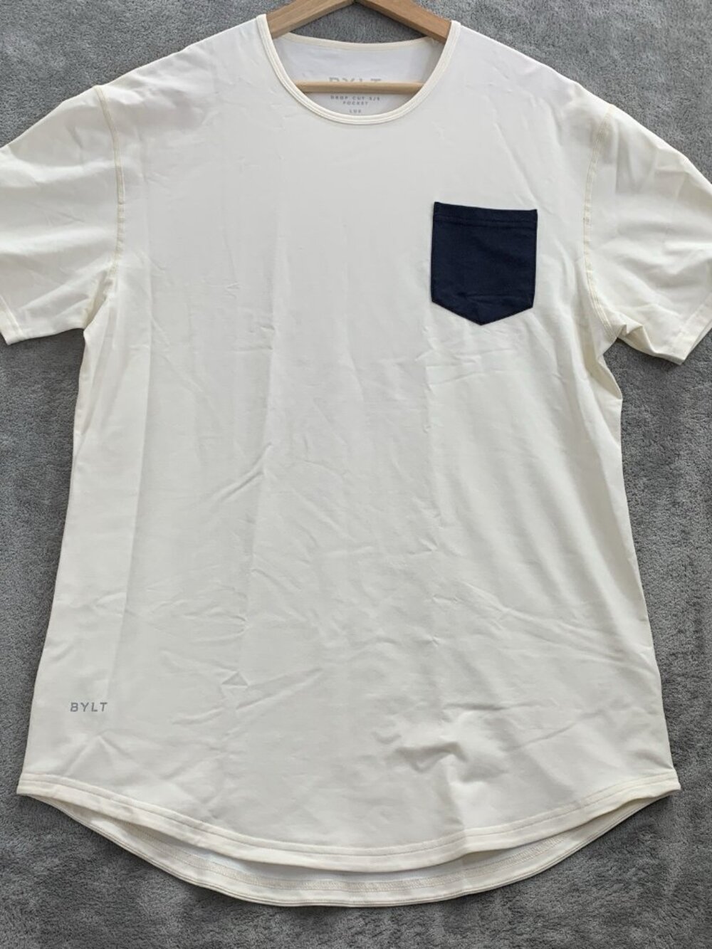 BYLT Shirt Mens Large Drop Cut Lux Pocket Tee Mens Large Cream Off White Preppy
